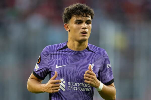 LINZ, AUSTRIA - Thursday, September 21, 2023: Liverpool's Stefan Bajcetic during the UEFA Europa League Group E matchday 1 game between LASK and Liverpool FC at the Raiffeisen Arena. Liverpool won 3-1. (Pic by David Rawcliffe/Propaganda)